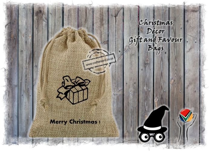 Christmas Drawstring Bags, Burlap, Hessian, Jute.