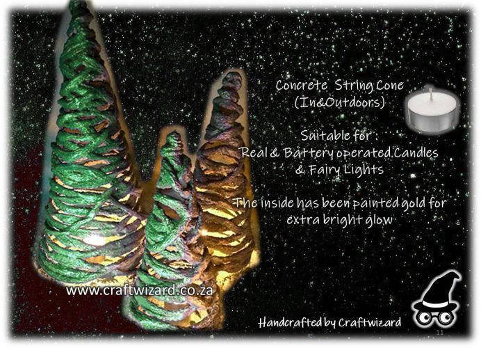 Concrete Cone Christmas Trees made with String.